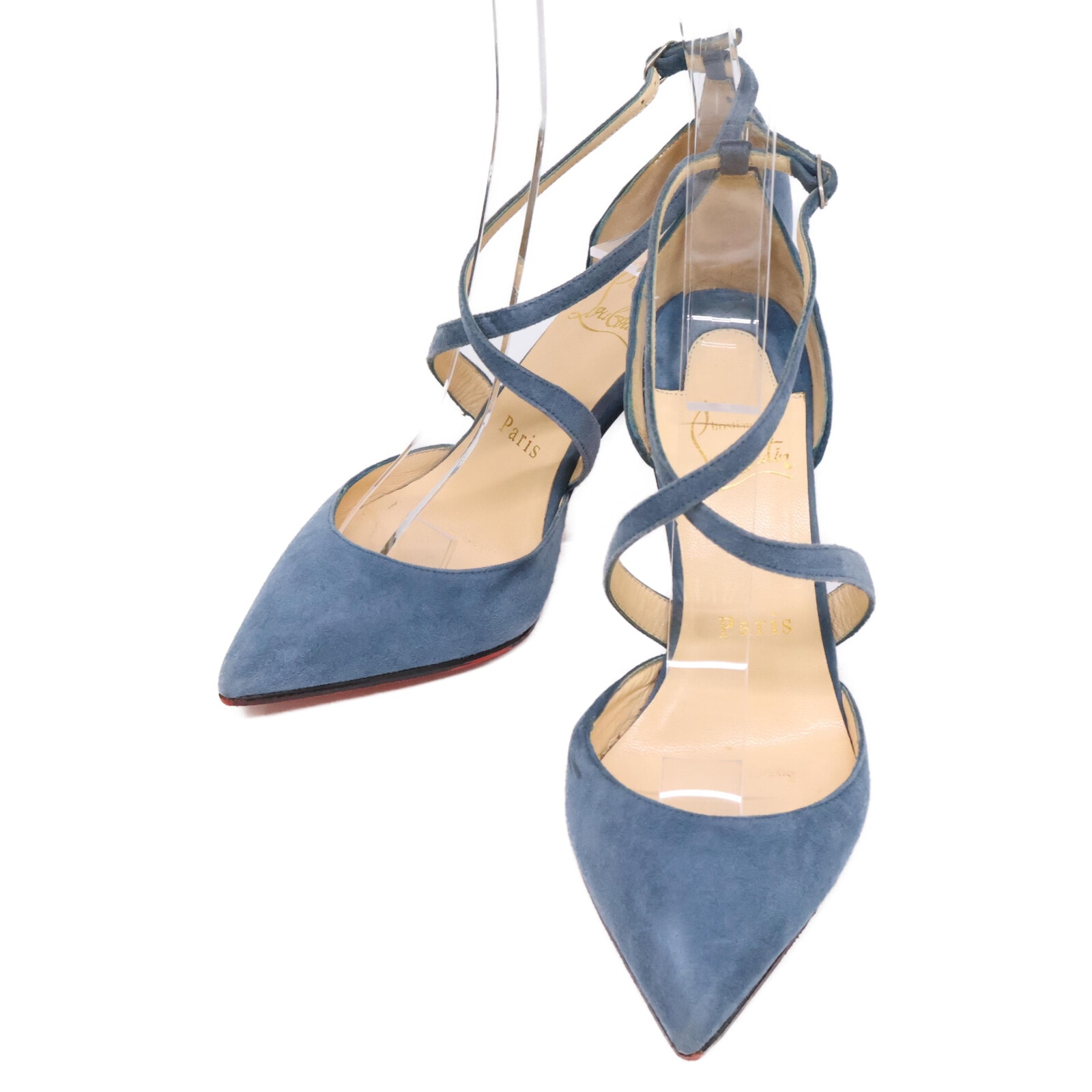 クリスチャンルブタン スエード クロスストラップ ポインテッドトゥ 34 1/2