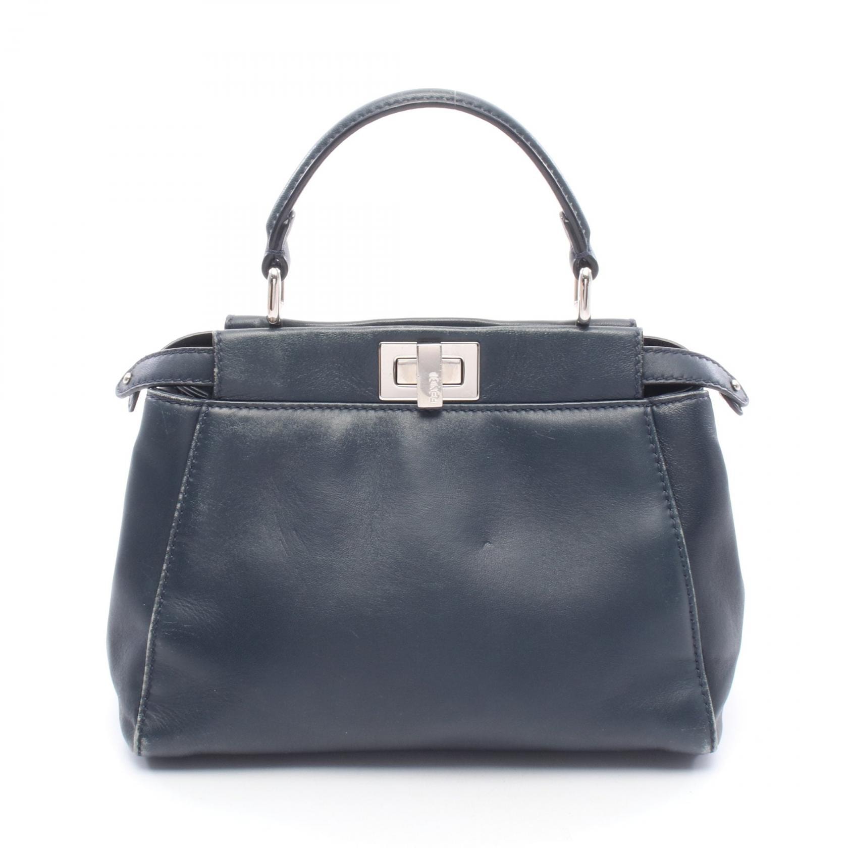 フェンディ FENDI ミニピーカブー ハンドバッグ バッグ レザー レディース ネイビー系 8BN244 【中古】