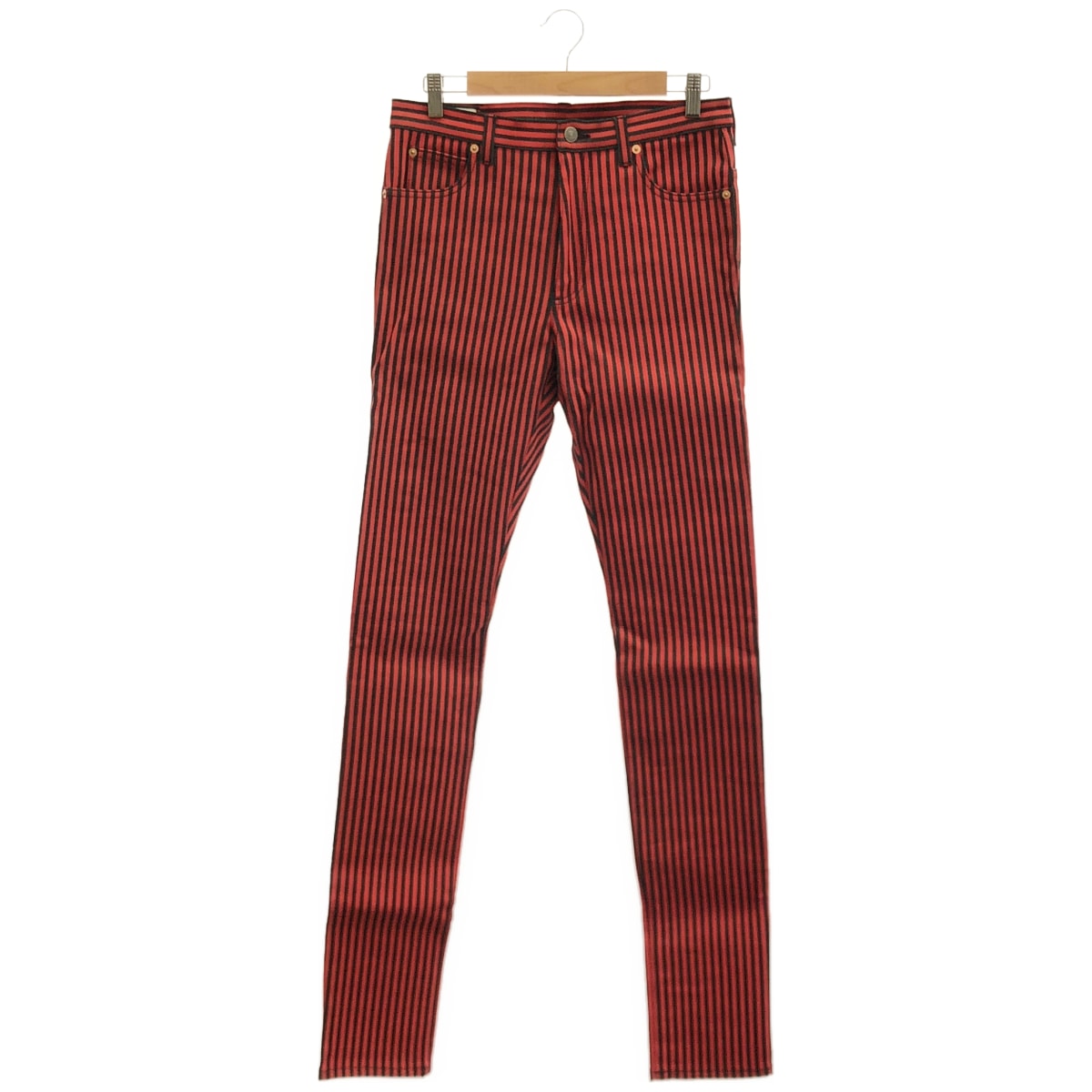グッチ 544678 レッド×ブラック ストライプ ピッグパッチ デニムパンツ 33