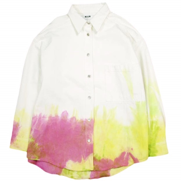 MSGM エムエスジーエム イタリア製 タイダイ染め オーバーサイズデニムシャツ 3641MDE235T 40 WHITE 長袖 シャツジャケット トップス g23510
