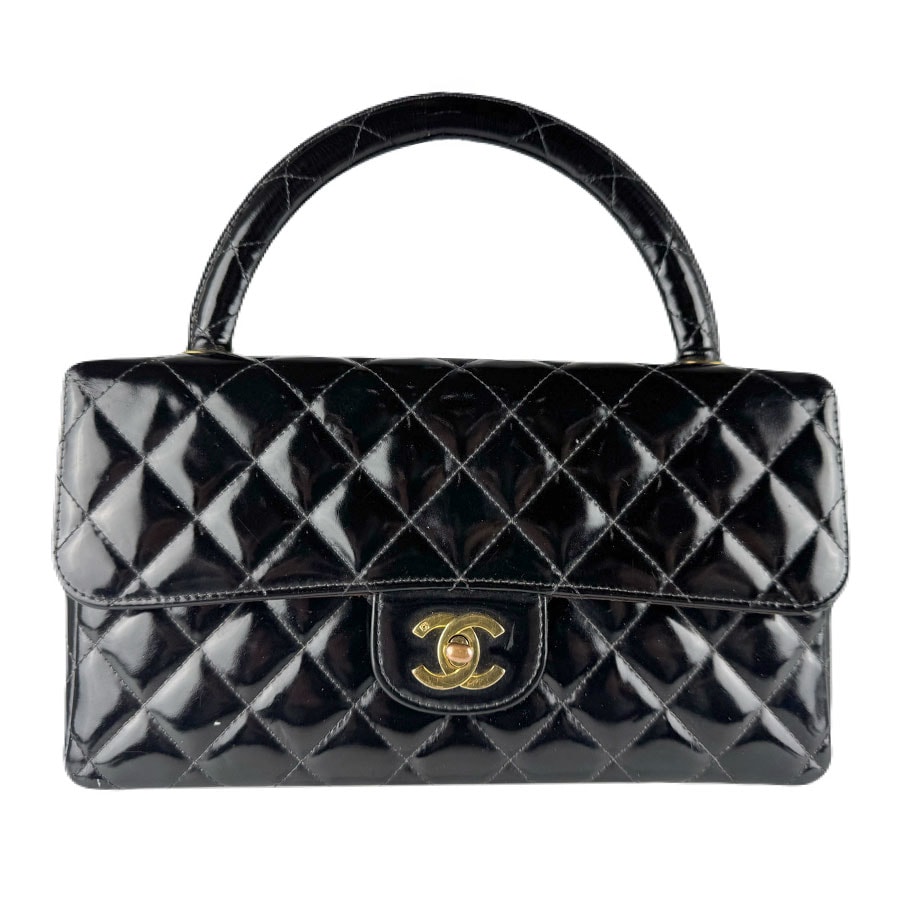 シャネル CHANEL ハンドバッグ マトラッセ パテントレザー ブラック ゴールド レディース【中古】 z8237