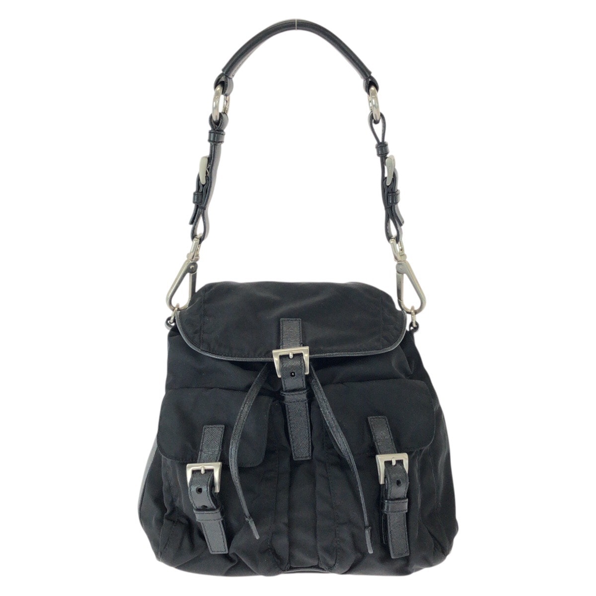 美品 PRADA プラダ テスート 三角ロゴプレート ブラック 黒 シルバー金具 ナイロン レザー/ ショルダーバッグ ポシェット 604306 【中古】