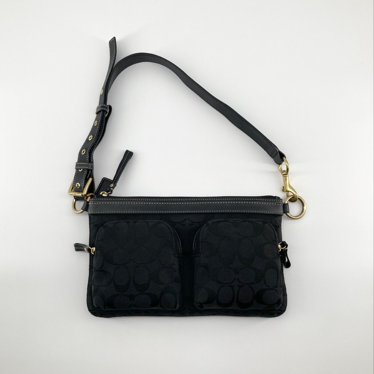 COACH(コーチ) シグネチャー柄 ダブルポケット 41587 ショルダーバッグ ブラック