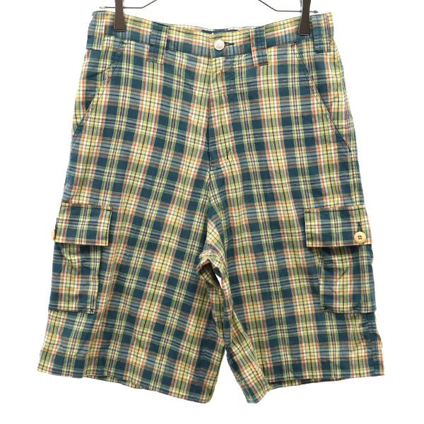STUSSY ステューシー 90s USA製 チェック柄 カーゴショートパンツ w30 グリーン系