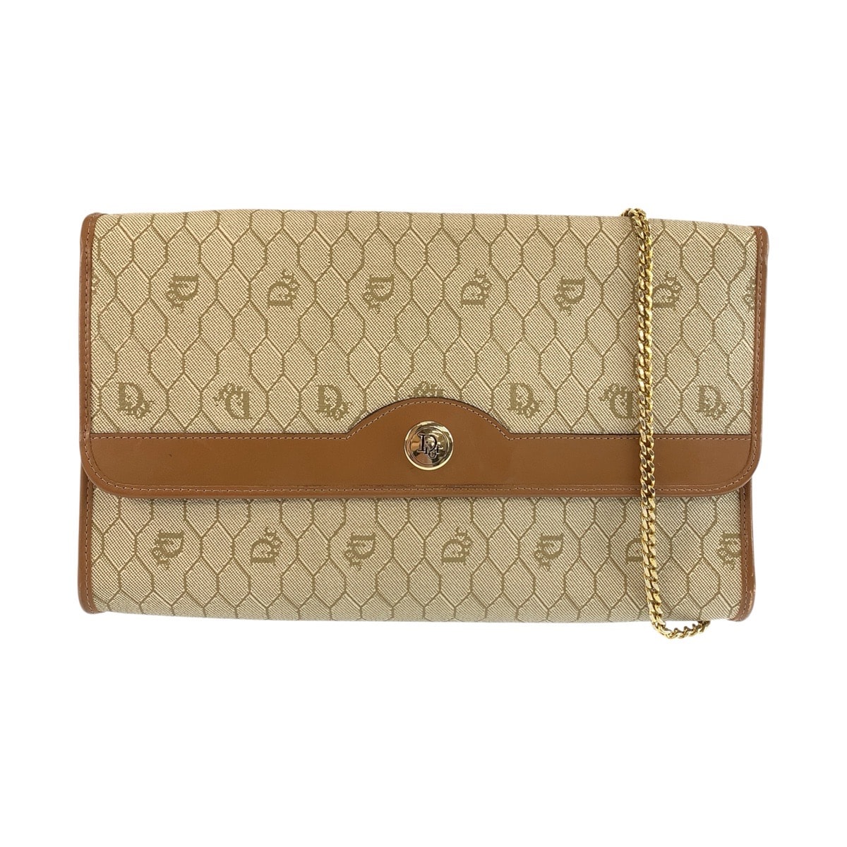 美品 Christian Dior クリスチャンディオール ハニカム ベージュ ゴールド金具 PVC チェーンショルダーバッグ ハンドバッグ 603970 【中古】