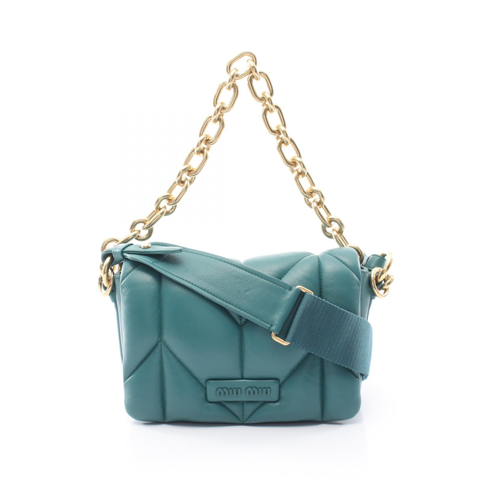 ミュウ ミュウ Miu Miu トラプンタータ キルティング 2WAY ショルダーバッグ バッグ レザー レディース グリーン系 5BD218 【中古】