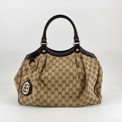 GUCCI(グッチ) スーキー GGキャンバス×レザー 211944 ハンドバッグ ベージュ×ブラウン