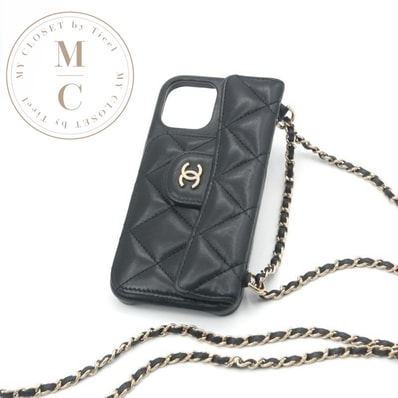 シャネル CHANEL 携帯・スマホアクセサリー ブラック ゴールド ココマーク マトラッセ iPhoneケース チェーン