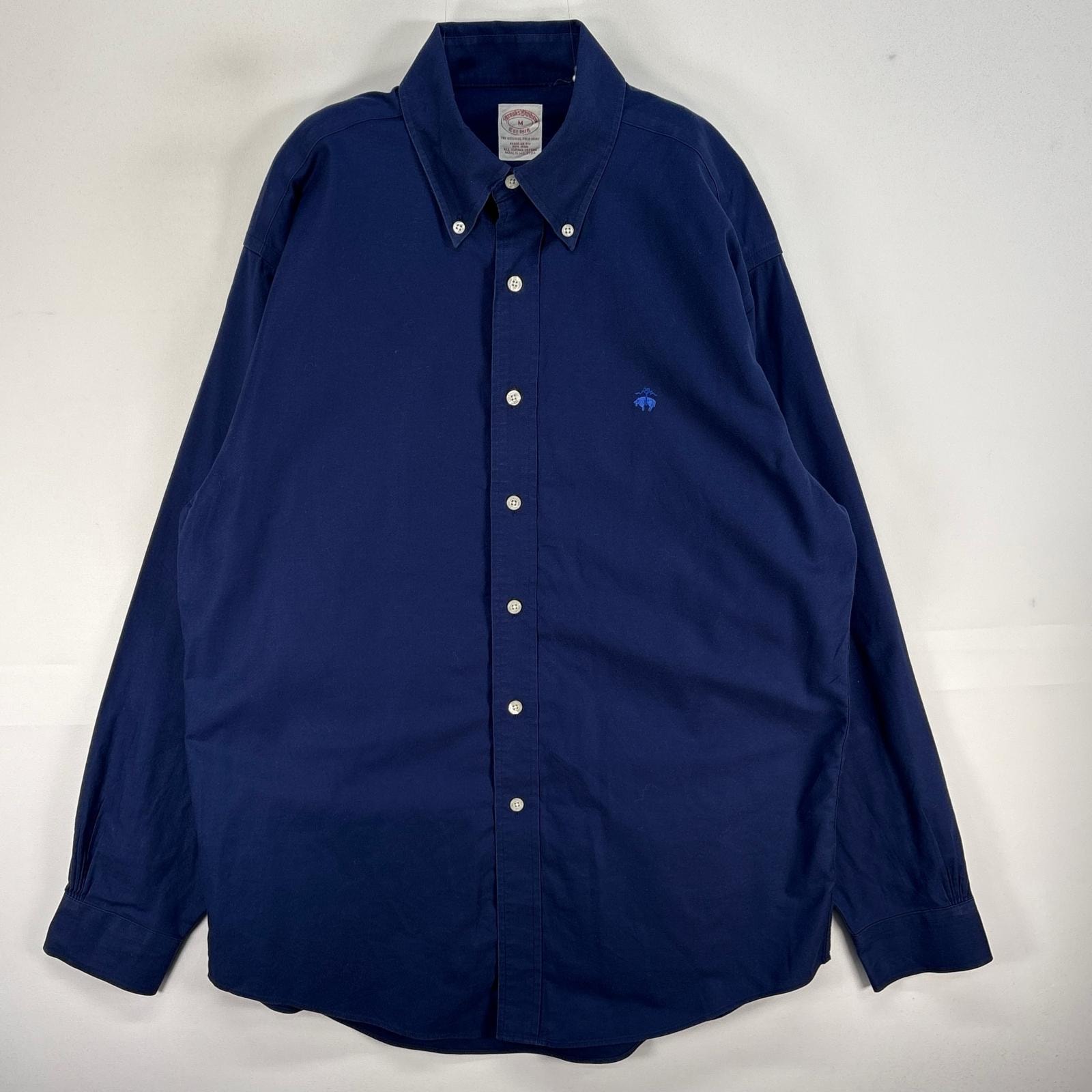 古着 ブルックスブラザーズ Brooks Brothers 長袖シャツ ロゴ 刺繍 REGULAR FIT ボタンダウン M ネイビー系 無地 メンズ