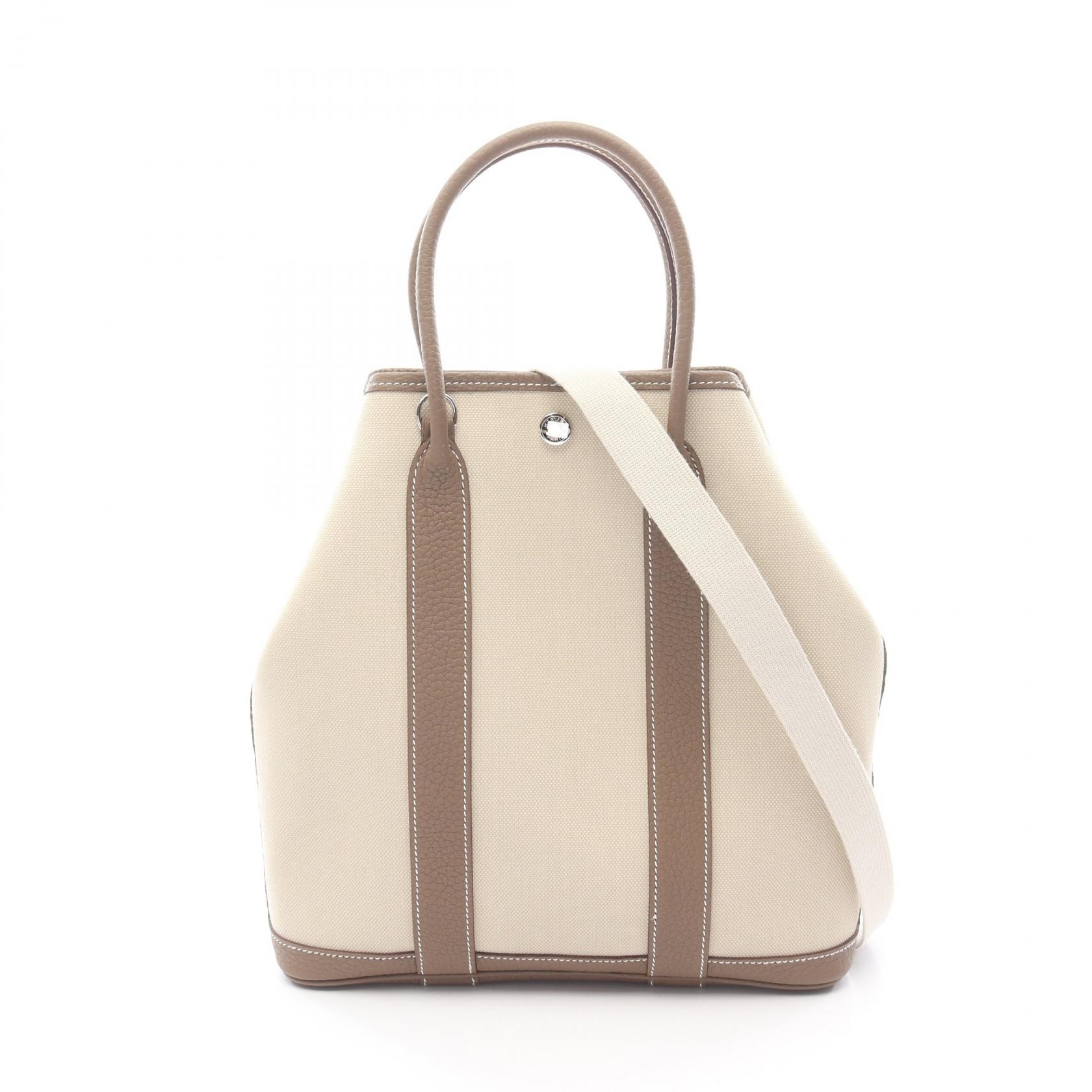 エルメス HERMES ガーデンファイルPM トートバッグ バッグ キャンバス レザー トワルミリタリー / ネゴンダ トワルミリタリー ベトン Z刻印(2021年製造) レディース ベージュ系 / グレー系 【中古】