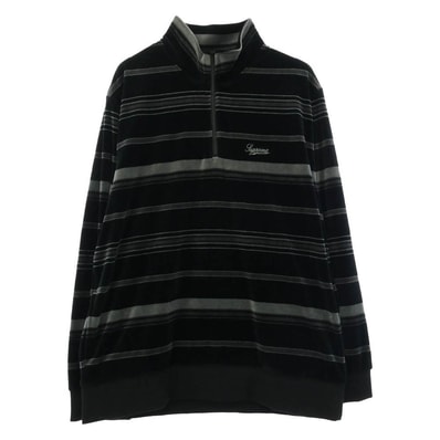 Supreme シュプリーム 20AW Stripe Velour Half Zip Pullover Black ストライプ ベロア ハーフ ジップ プルオーバー ブラック ブラック系 グレー系 L【中古】