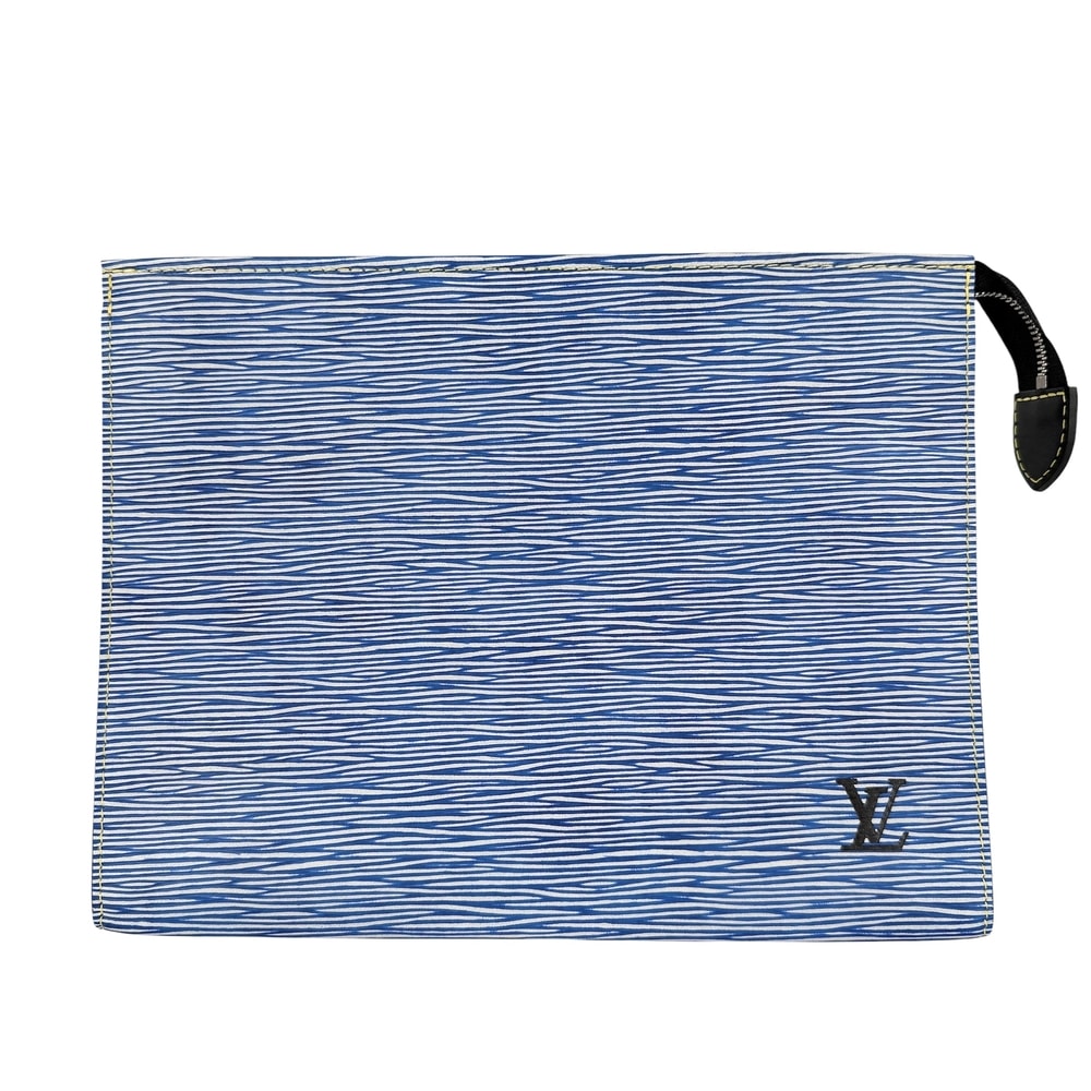 LOUIS VUITTON ルイヴィトン クラッチバッグ エピ・デニム ポッシュ・トワレ26 セカンドバッグ かばん 鞄 M54654 エピレザー    ブルー 青 ホワイト 白 シルバー金具 レディース【中古品】