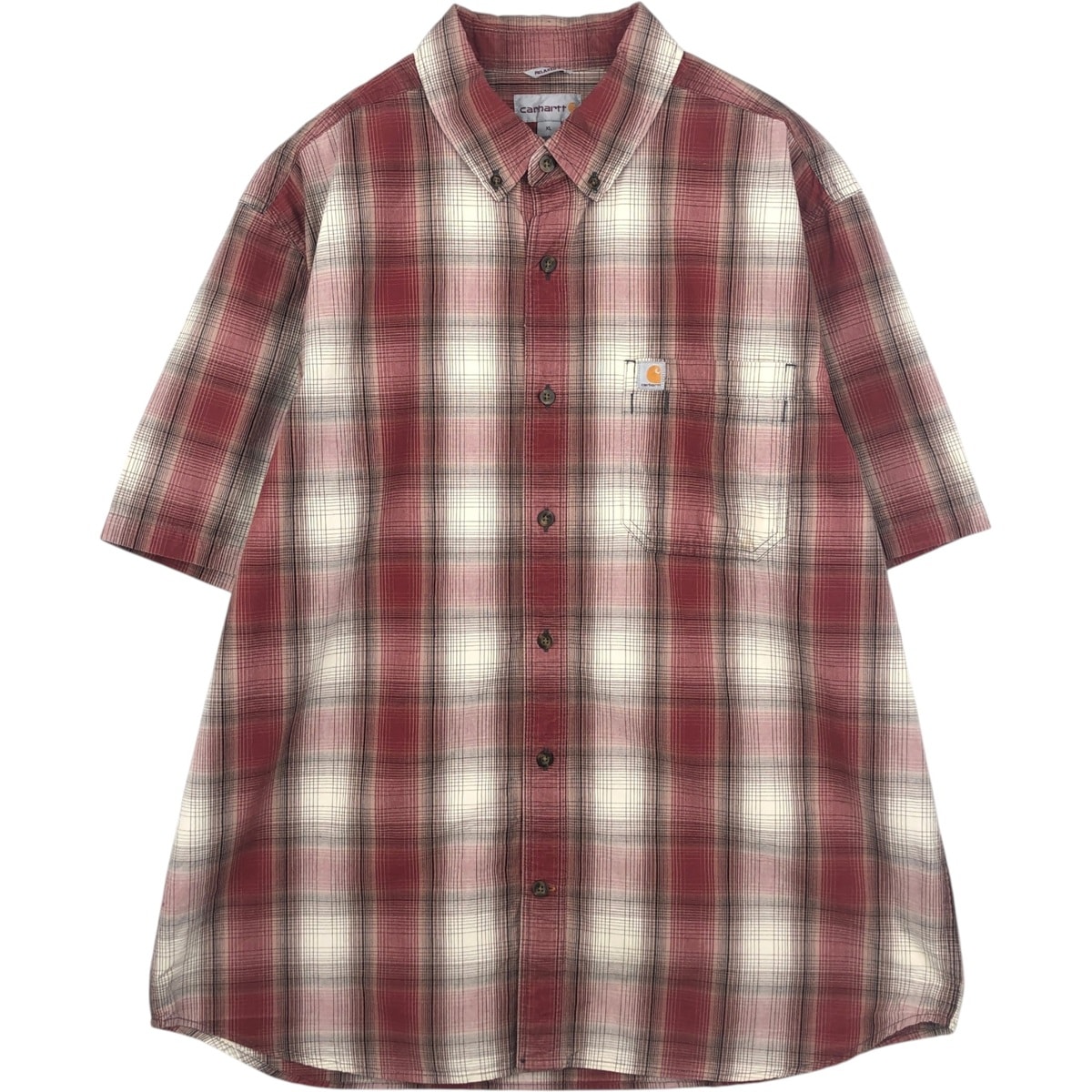 古着 カーハート Carhartt RELAXED FIT チェック柄 ボタンダウン 半袖 ワークシャツ メンズXL相当/eaa637764