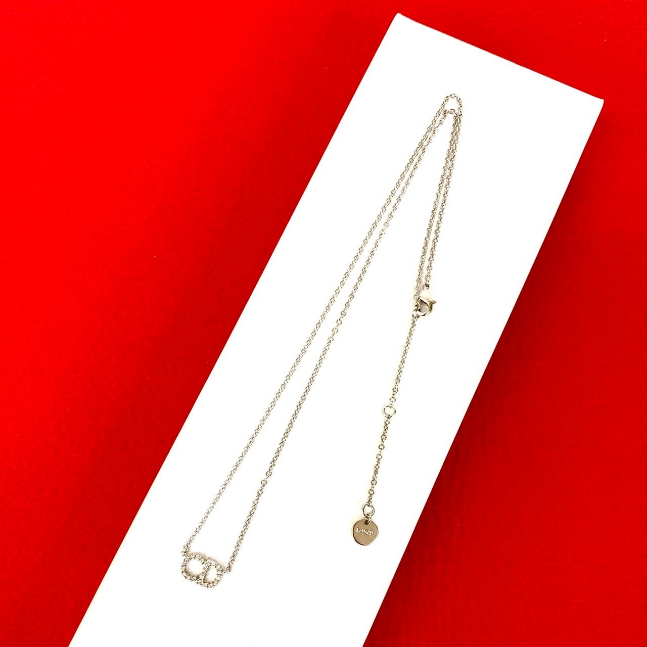 Christian Dior ディオール CD ロゴ メタル ラインストーン ネックレス シルバー
 29645