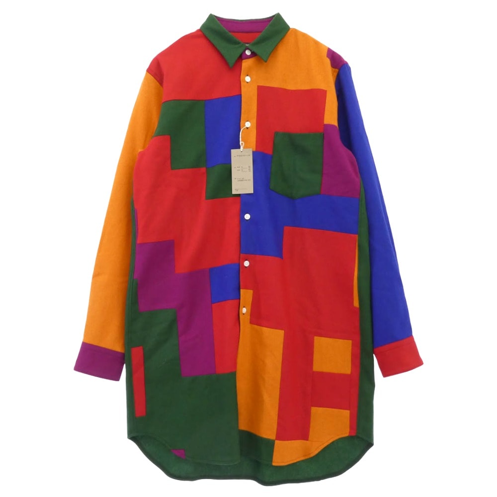 COMME des GARCONS HOMME PLUS コムデギャルソンオムプリュス 長袖シャツ 25AW PP-B032-051 ウールナイロン パッチワーク 長袖 ロング ドレスシャツ マルチカラー系 M【極上美品】【中古】