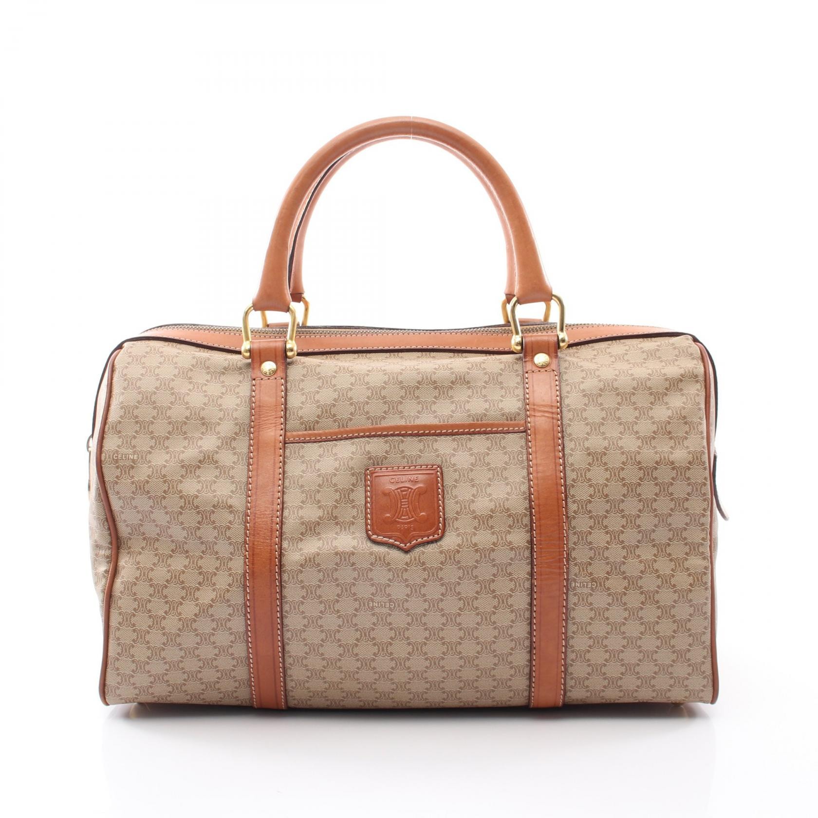 セリーヌ CELINE マカダム ボストンバッグ バッグ PVCコーティングキャンバス レザー レディース ベージュ系 / ブラウン系 【中古】