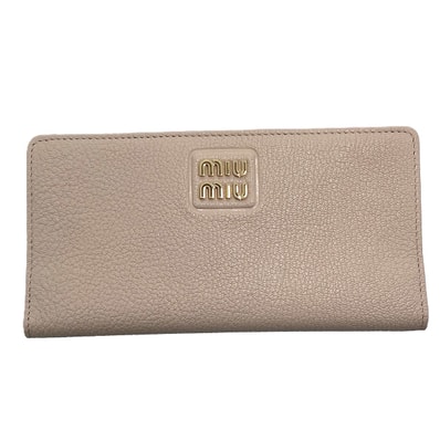 MIUMIU ミュウミュウ マドラス 二つ折り長財布 二つ折り財布 5MO009 レザー ベージュ ゴールド金具 レディース【中古】