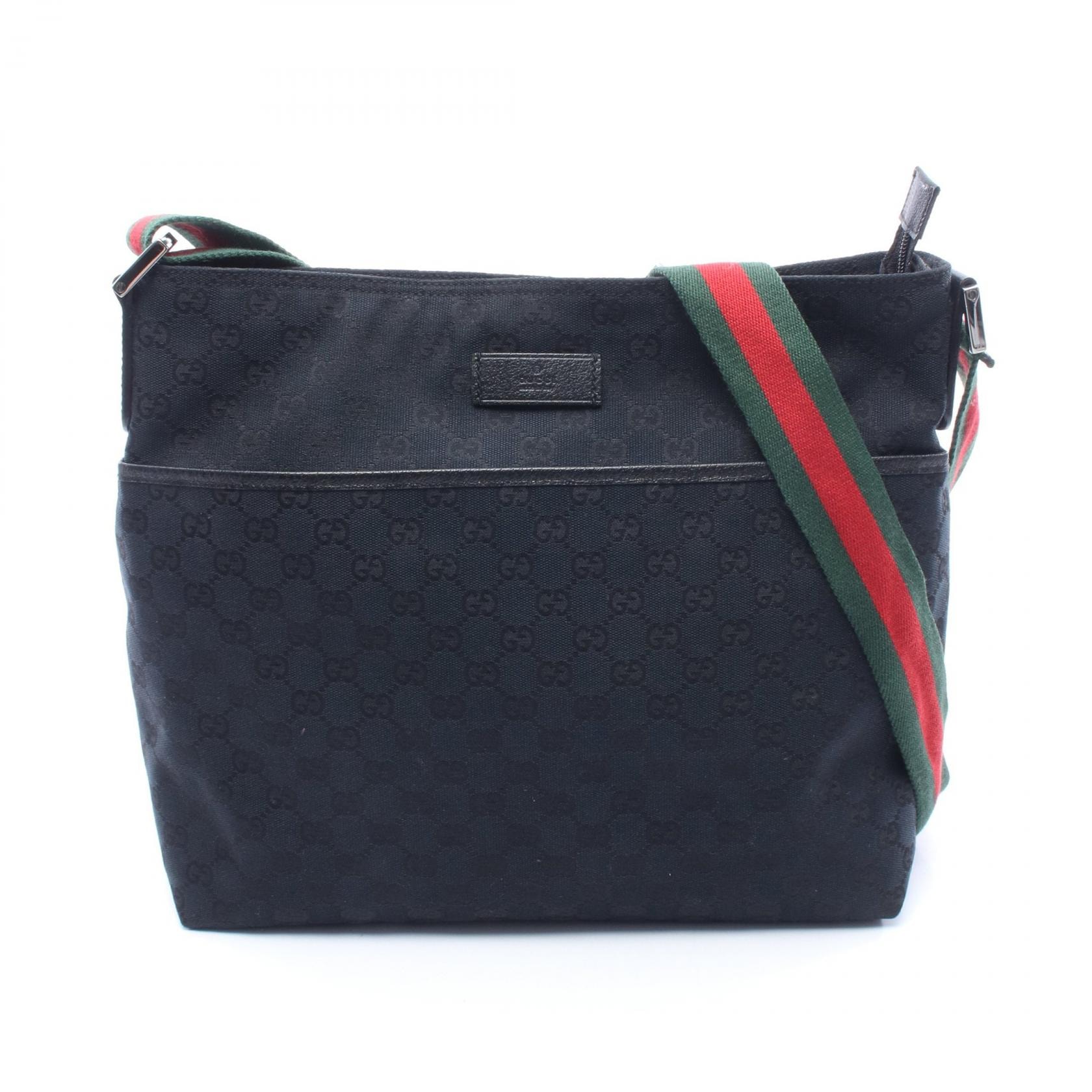 グッチ GUCCI GGキャンバス シェリーライン ショルダーバッグ バッグ キャンバス レザー レディース ネイビー系 / ブラック系 189751 【中古】