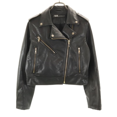ZARA ザラ フェイクレザー ダブルライダースジャケット M ブラック