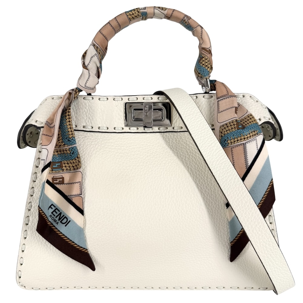 FENDI フェンディ 2WAY ピーカブー セレリア ハンドバッグ ショルダーバッグ 肩掛け 斜め掛け スモール スカーフ付 8BN327 レザー ホワイト 白 シルバー金具 レディース【中古品】