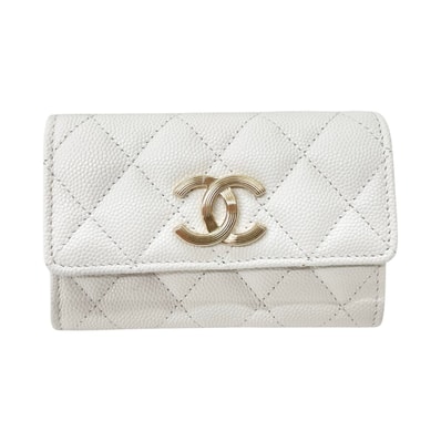 CHANEL シャネル 財布 コインケース ココマーク スモールフラップ キャビアスキン ホワイト
