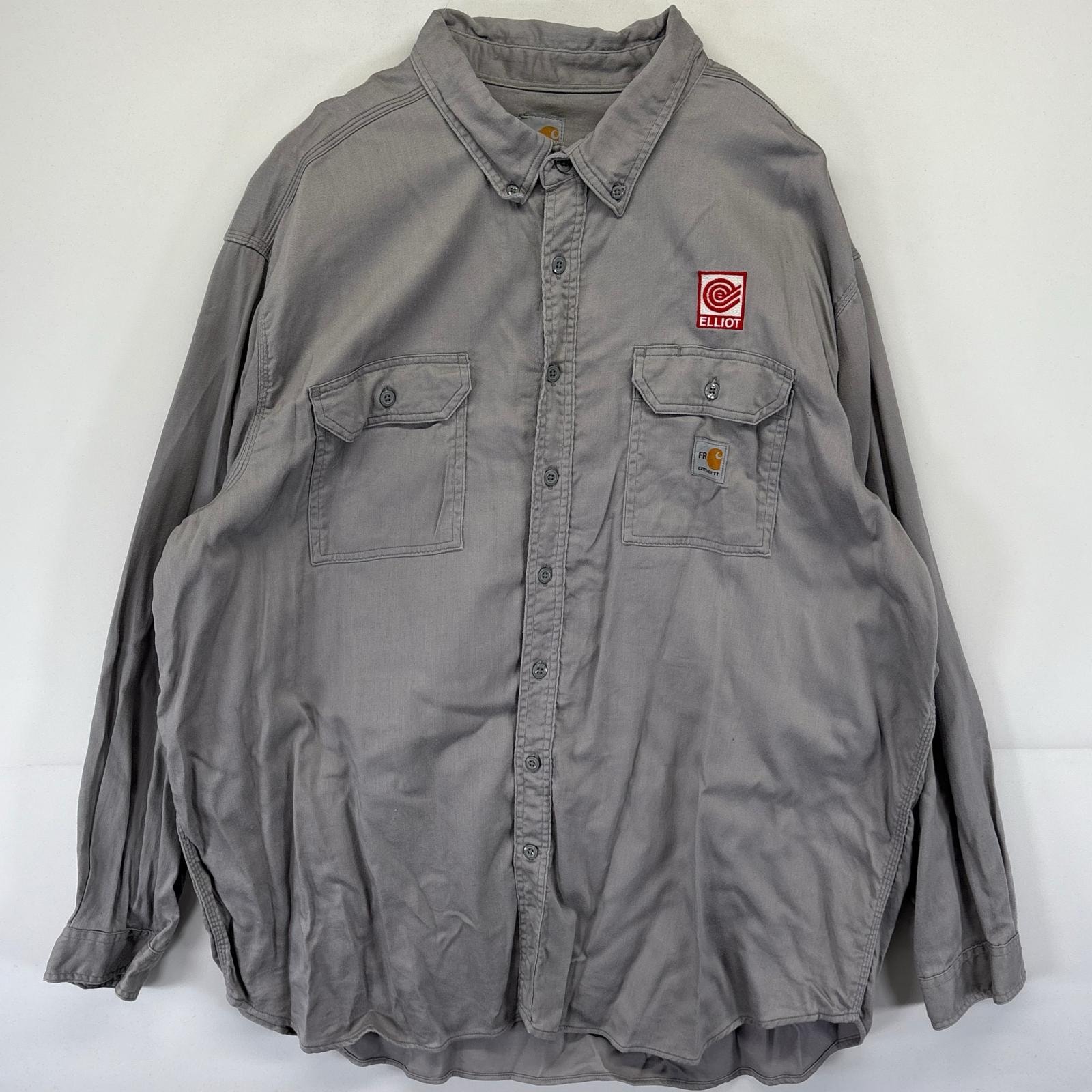 古着 カーハート Carhartt 長袖シャツ ワーク 大きいサイズ 耐火素材 厚手 ワンポイントロゴ 3XL  グレー系 メンズ