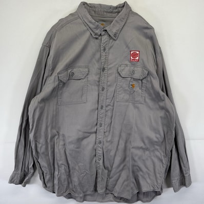 古着 カーハート Carhartt 長袖シャツ ワーク 大きいサイズ 耐火素材 厚手 ワンポイントロゴ 3XL グレー系 メンズ