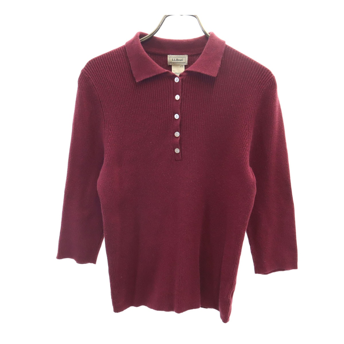 L.L.Bean エルエルビーン 7分袖 リブ ニット S バーガンディー セーター