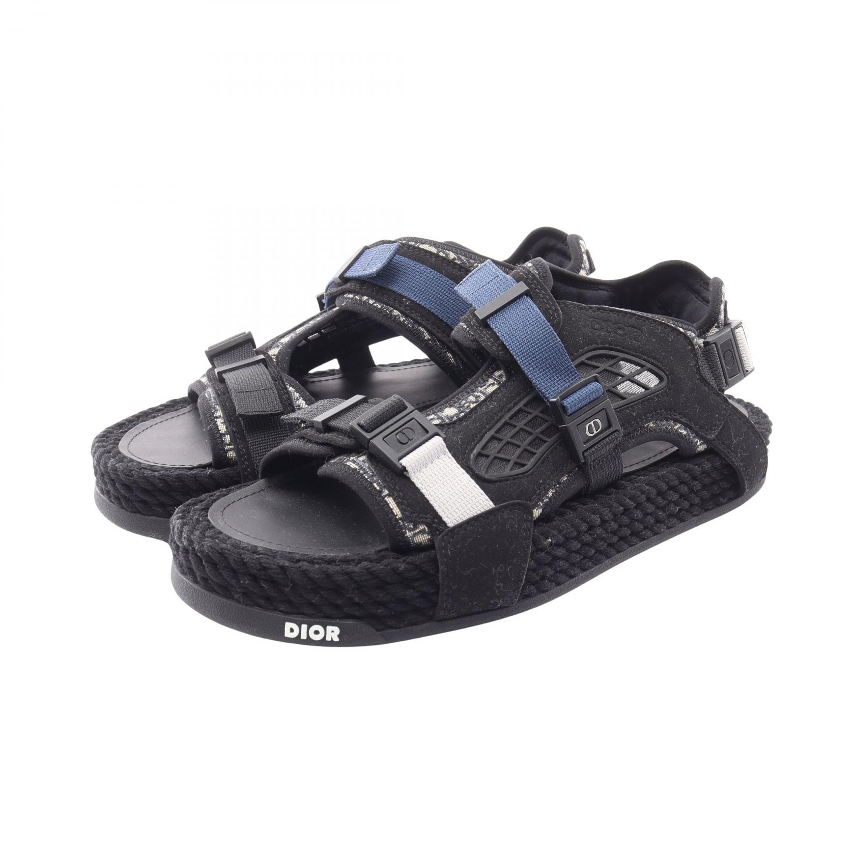 ディオール Dior アトラス サンダル 靴 スウェード ファブリック メンズ ブラック系 / アイボリー系 / ネイビー系 3SA0947ZIY 【中古】