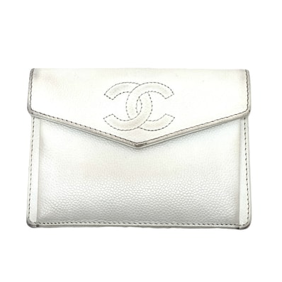 シャネル CHANEL ココマーク フラット フラップウォレット 小物 財布 ミニ財布 2つ折り財布 キャビアスキン ホワイト