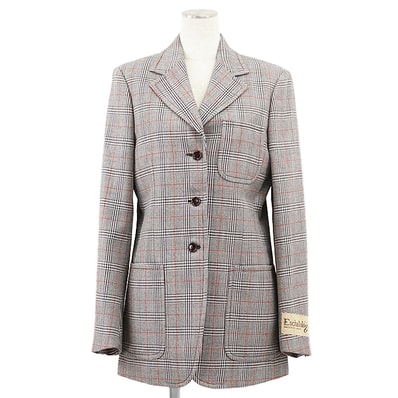 【未使用】GUCCI グッチ テーラードジャケット 2021年製 グレンチェック シグネチャー ロゴ Eschatology パッチ ノッチドラペル 3B ウール100% アウター レディース サイズ 40 グレー系 総柄 イタリア製