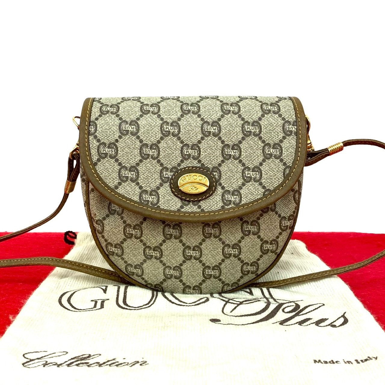 GUCCI グッチ グッチプラス ロゴ 金具 レザー PVC ショルダーバッグ ブラウン
 32798