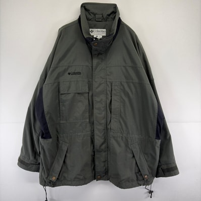 古着 コロンビア Columbia ジャケット ワンポイント マウンテンジャケット 大きいサイズ ツートンカラー XL グリーン系 無地 メンズ