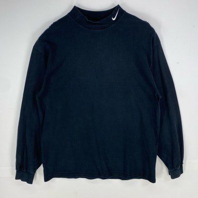 古着 90's/90年代 ナイキ NIKE 長袖Tシャツ モックネック 銀タグ ロングスリーブ ワンポイント L ブラック系 メンズ