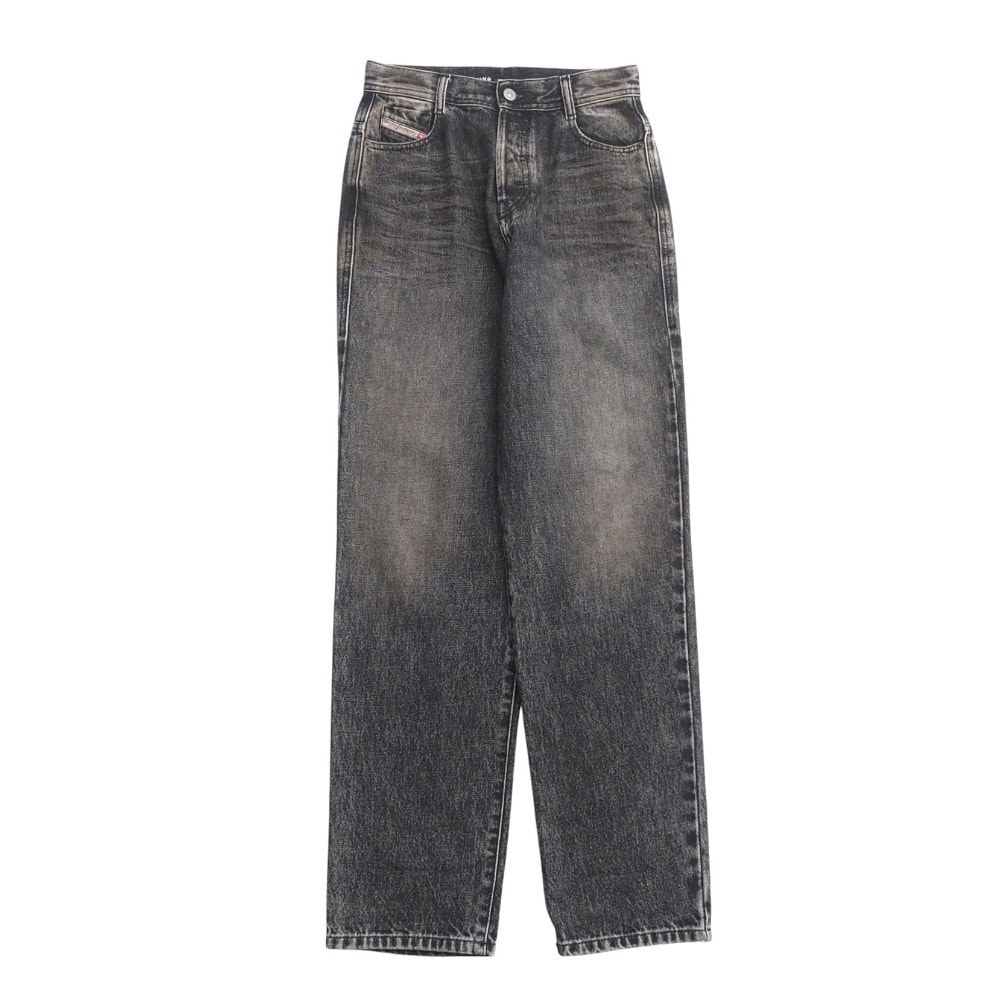 DIESEL ディーゼル デニムパンツ サイズ25 ブラックデニム テーパード ボタンフライ ハイライズ Dロゴ装飾 1956 エイジング加工 ブランド古着【中古】20250508/RA4569