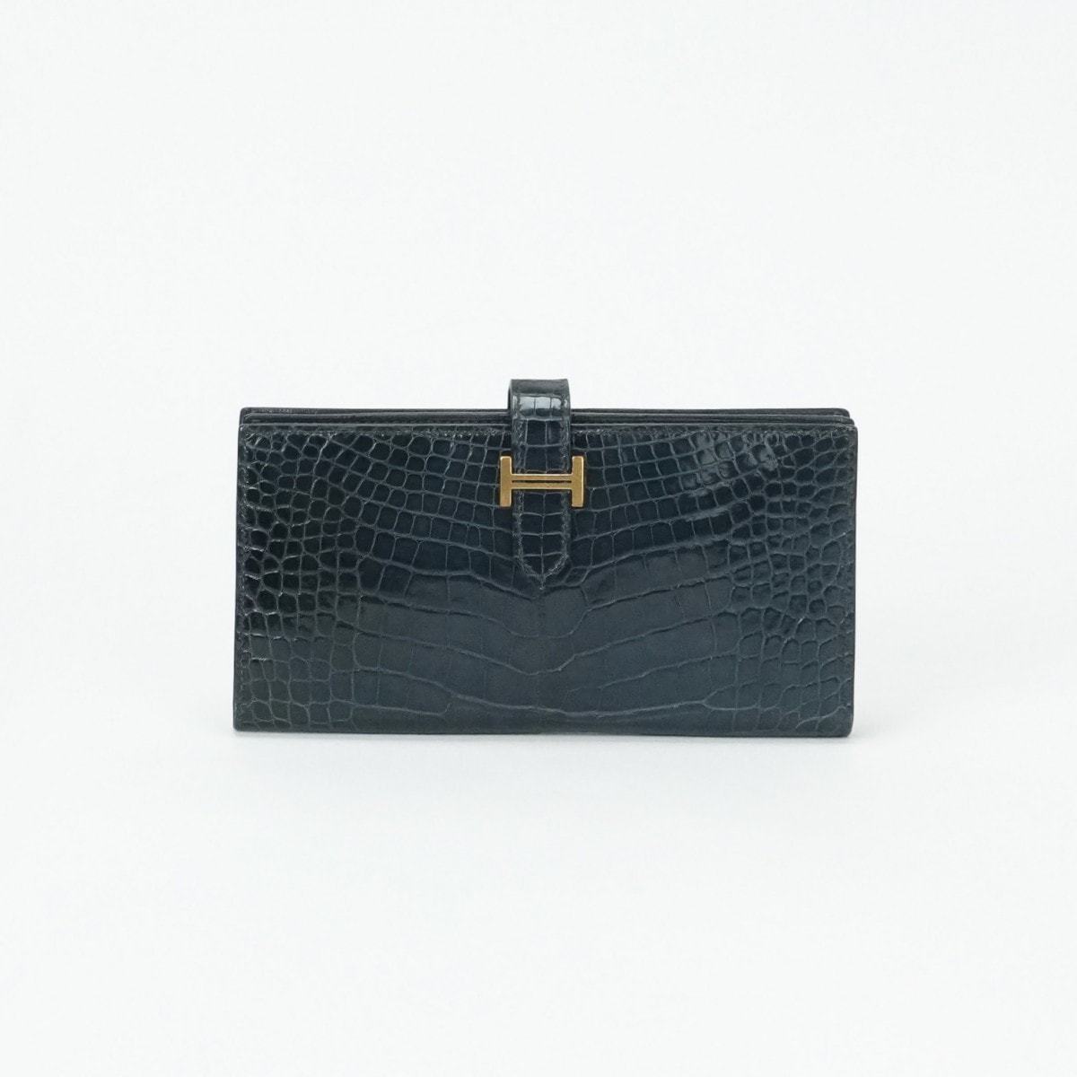 エルメス HERMES ベアンスフレ ベアン スフレ 財布 長財布 ロングウォレット アリゲーター クロコダイル ブルーマリン ブルー ネイビー 紺 ゴールド金具 エキゾチック