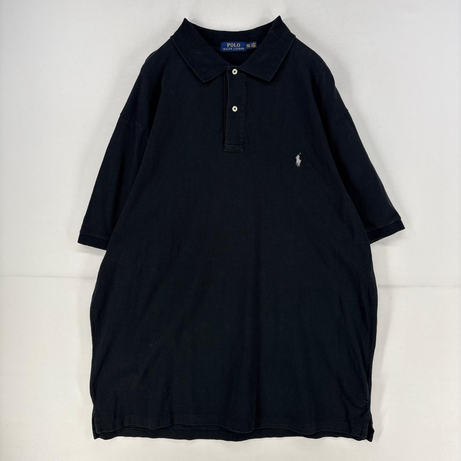 古着 ポロ・ラルフローレン POLO RALPH LAUREN 半袖シャツ ワンポイント 刺繍 ポロシャツ 大きいサイズ 2XLT  ブラック 無地 メンズ
