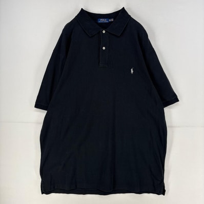 古着 ポロ・ラルフローレン POLO RALPH LAUREN 半袖シャツ ワンポイント 刺繍 ポロシャツ 大きいサイズ 2XLT ブラック 無地 メンズ