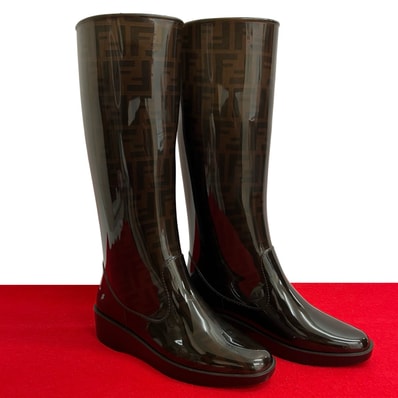 FENDI フェンディ ズッカ FF ロゴ 柄 ラバー ブーツ ブラウン
s913f