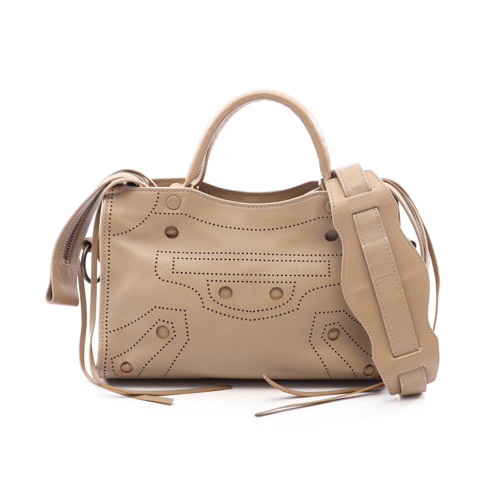 バレンシアガ BALENCIAGA ブラックアウト ミニ シティ 2WAY ハンドバッグ バッグ レザー レディース ベージュ系 443518 【中古】