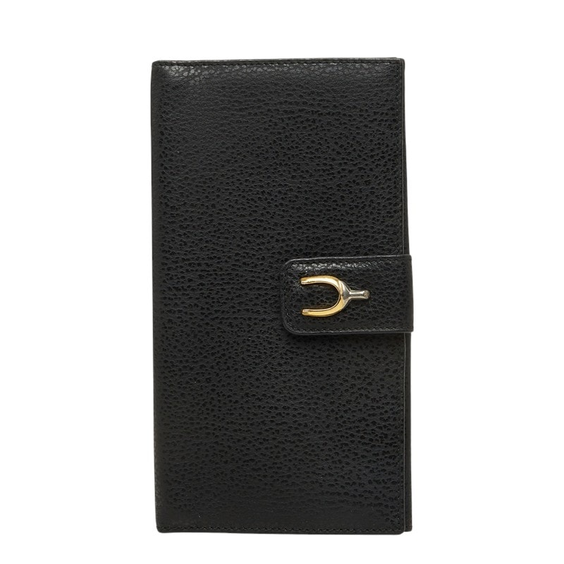 グッチ 二つ折り 長財布 035 150 0723 ブラック ゴールド レザー レディース GUCCI 中古