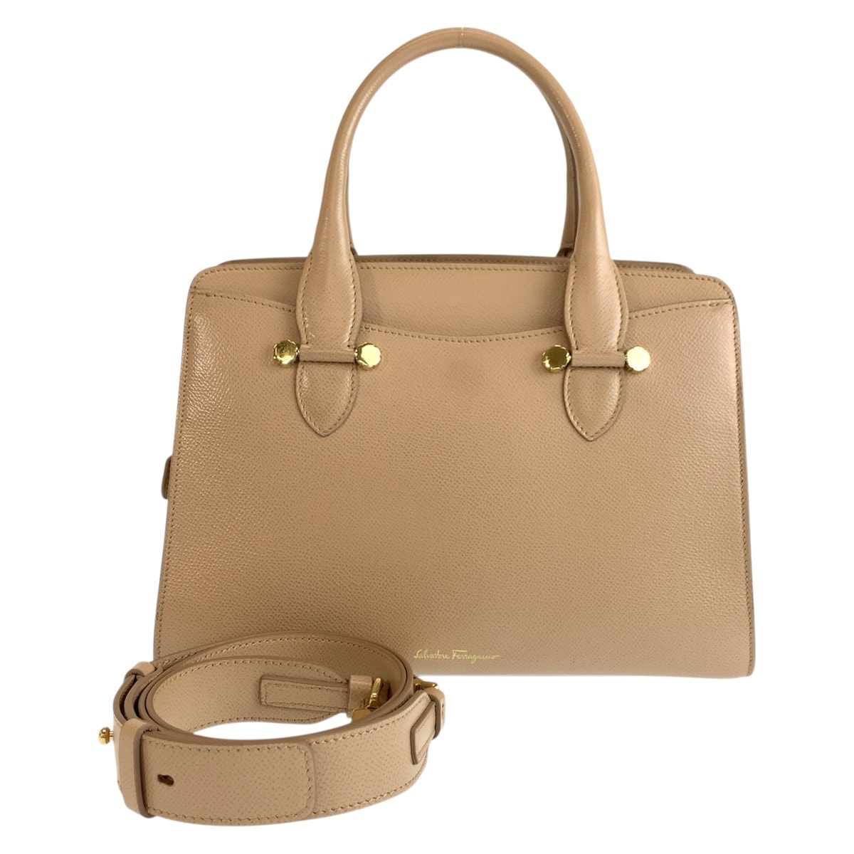 美品 Salvatore Ferragamo サルヴァトーレフェラガモ トゥデイ ベージュ ゴールド金具 レザー ハンドバッグ ショルダーバッグ 2way 604615 【中古】
