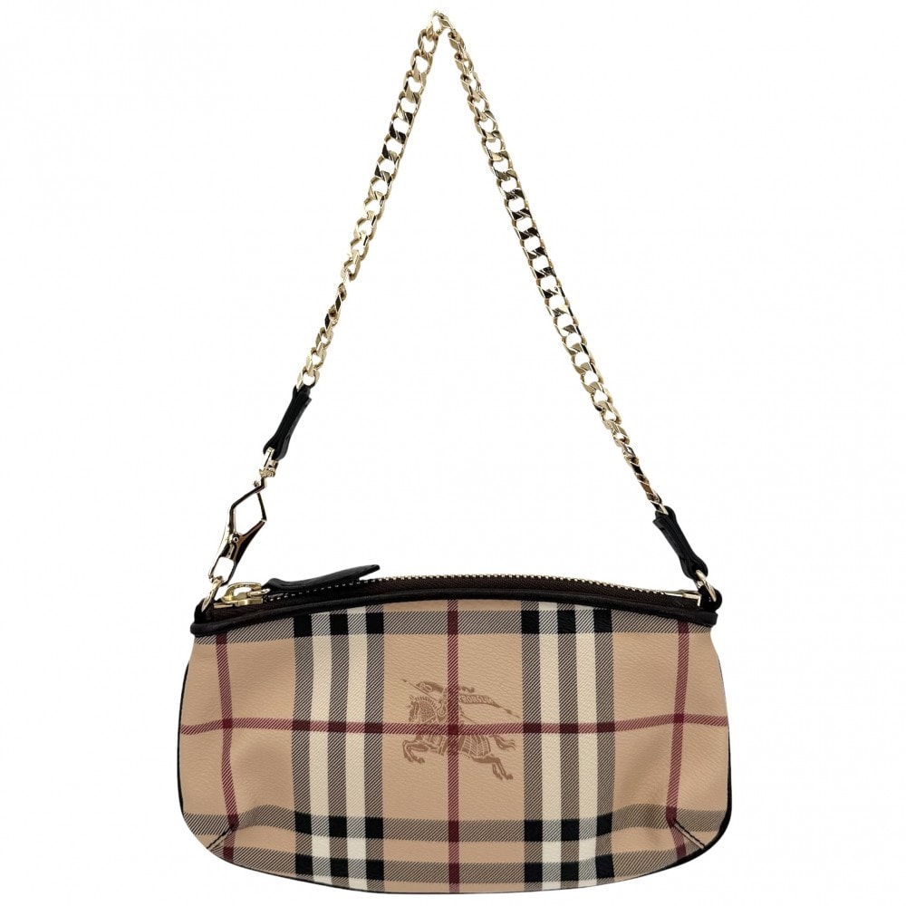 BURBERRY バーバリー ハンドバッグ ノバチェック ミニバッグ ポーチ 3882027 PVCコーティングキャンバス  レザー  ナイロン  ベージュ ブラック 黒 ゴールド金具 メンズ 美品【中古品】