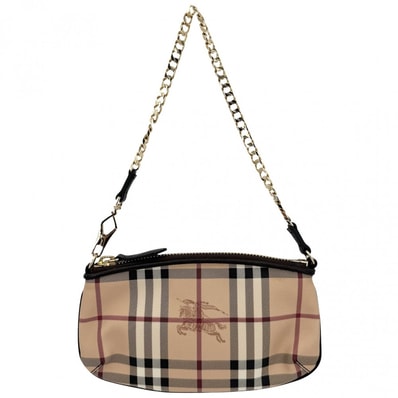 BURBERRY バーバリー ハンドバッグ ノバチェック ミニバッグ ポーチ 3882027 PVCコーティングキャンバス レザー ナイロン ベージュ ブラック 黒 ゴールド金具 メンズ 美品【中古品】