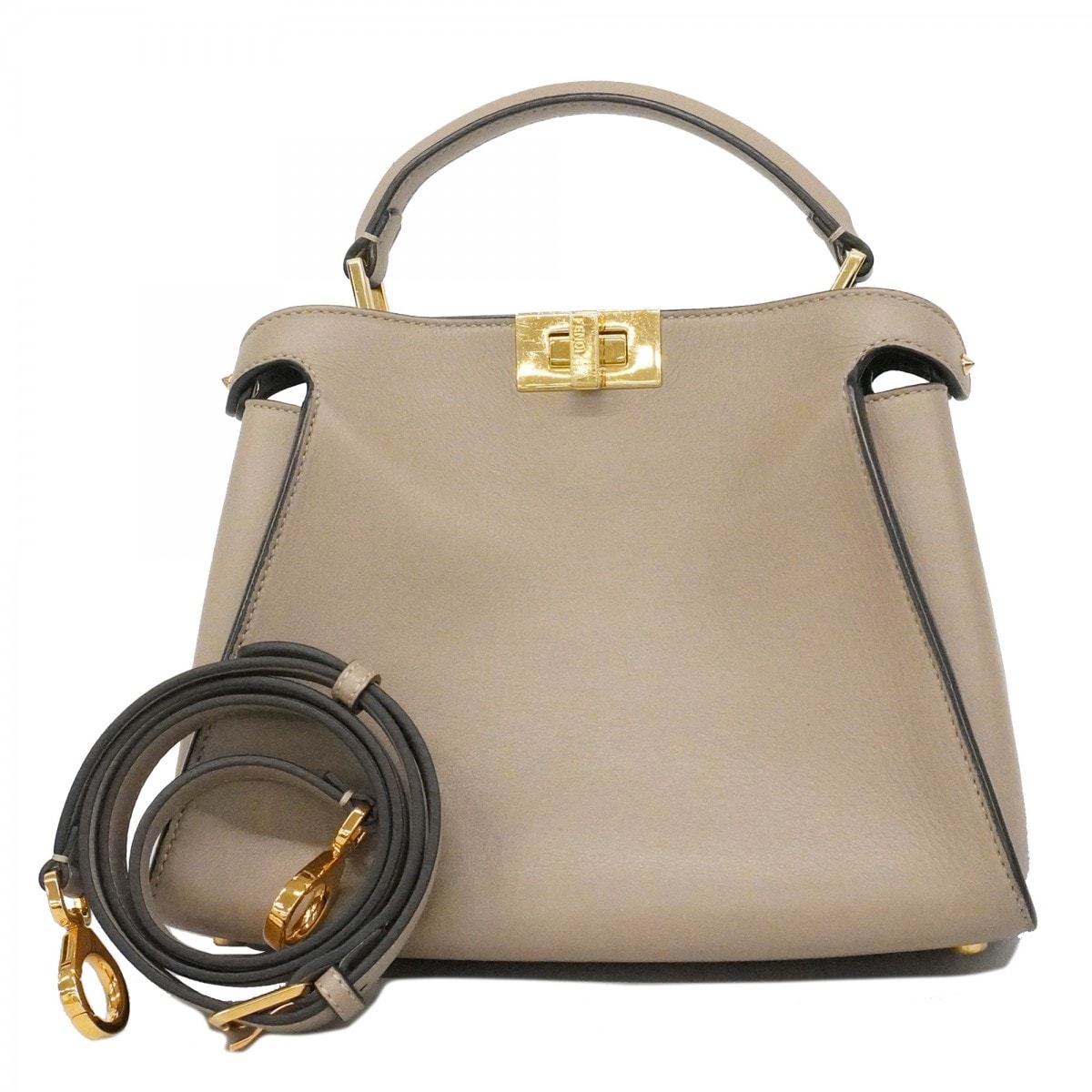 【6dc2388】フェンディ ハンドバッグ ピーカブーエッセンシャリー レザー ベージュ ゴールド金具 2wayバッグ【中古】レディース