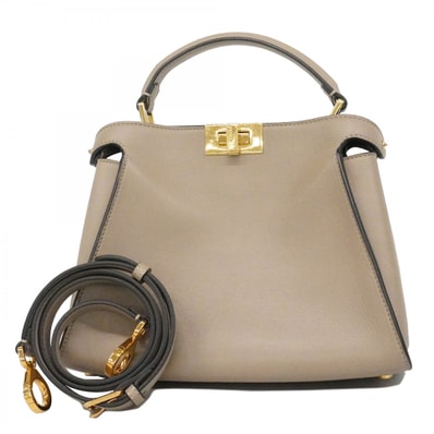 【6dc2388】フェンディ ハンドバッグ ピーカブーエッセンシャリー レザー ベージュ ゴールド金具 2wayバッグ【中古】レディース