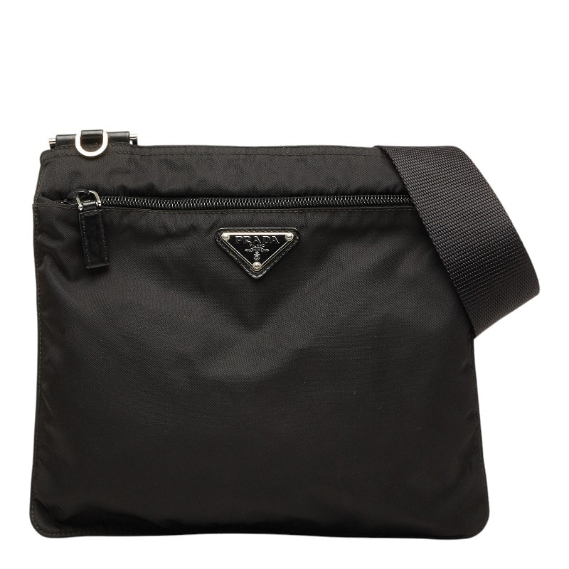 プラダ 三角ロゴプレート 斜め掛け ショルダーバッグ BT0420 ブラック ナイロン レザー レディース PRADA 【中古】