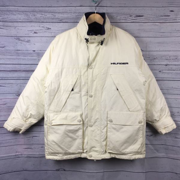 TOMMY HILFIGER★肉厚/80%ダウンジャケット【Mens size -S/ベージュホワイト/白】調整ゴムコード/トミーヒルフィガー◆BA66-A2