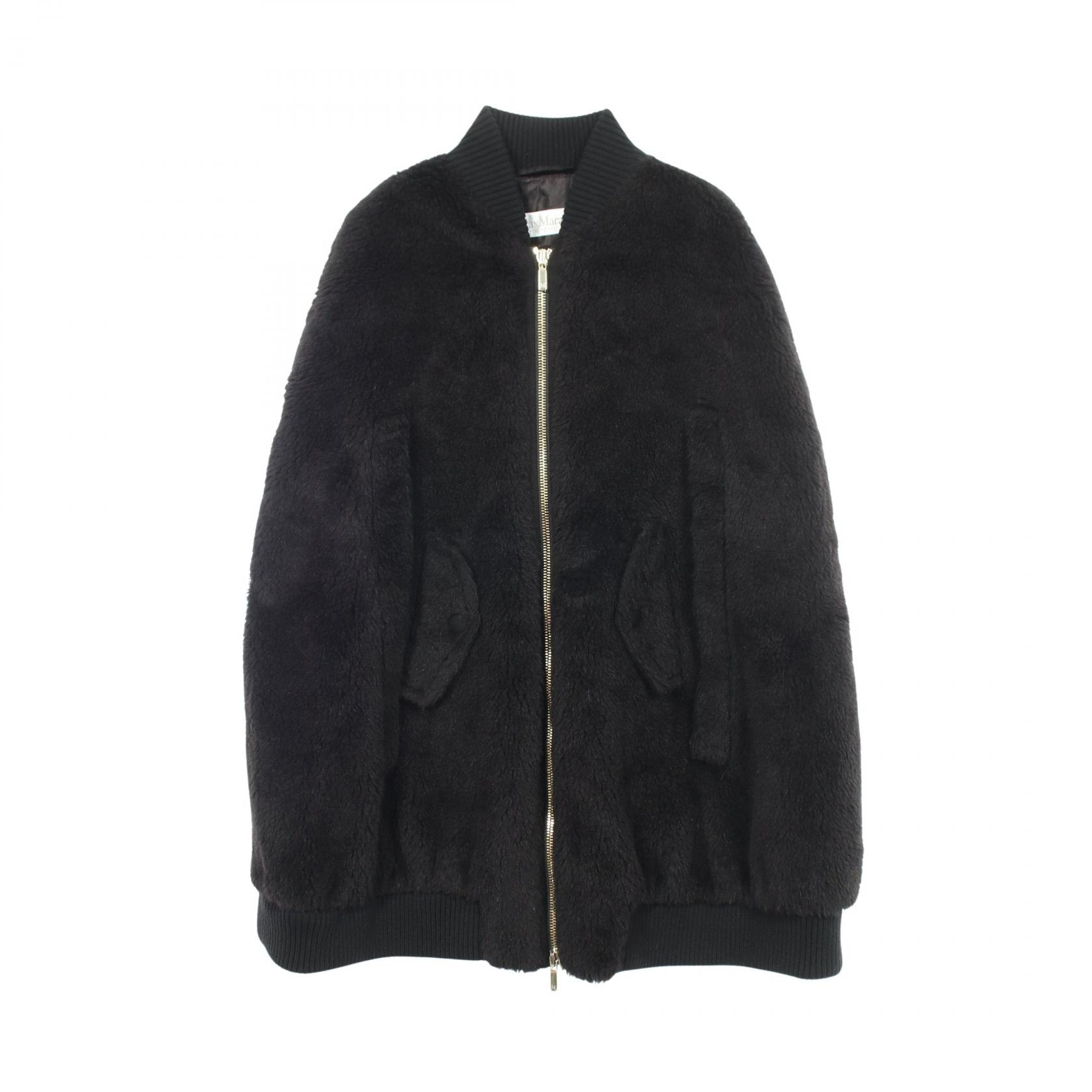 マックスマーラ MAX MARA テディベア ジップアップ ケープ ポンチョ 衣料品 アウター ウール シルク アルパカ レディース ブラック系 473613236 【中古】