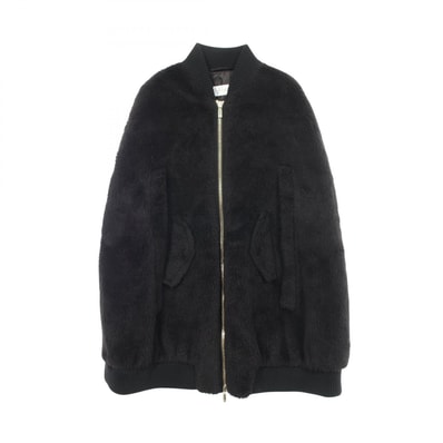 マックスマーラ MAX MARA テディベア ジップアップ ケープ ポンチョ 衣料品 アウター ウール シルク アルパカ レディース ブラック系 473613236 【中古】